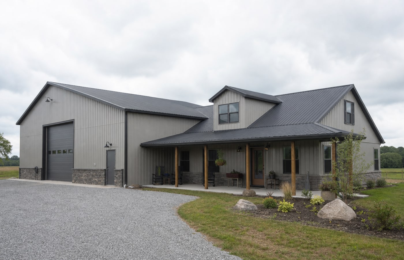 Barndominium with an attached shop and garage bay